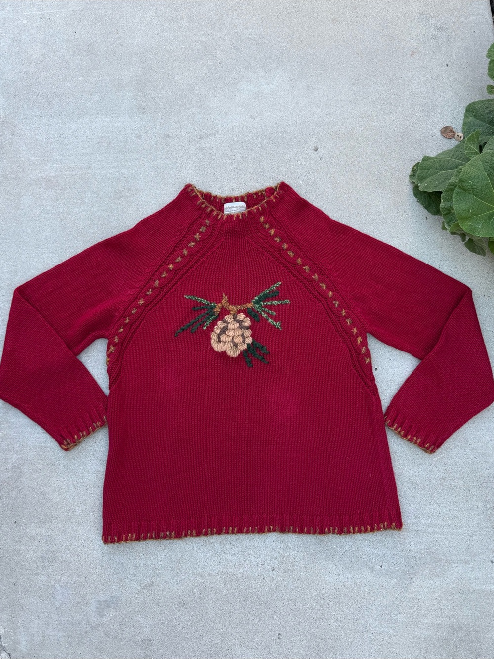 Coldwater Creek Cottagecore Knit Embroidered Pinecone Sweater Size M